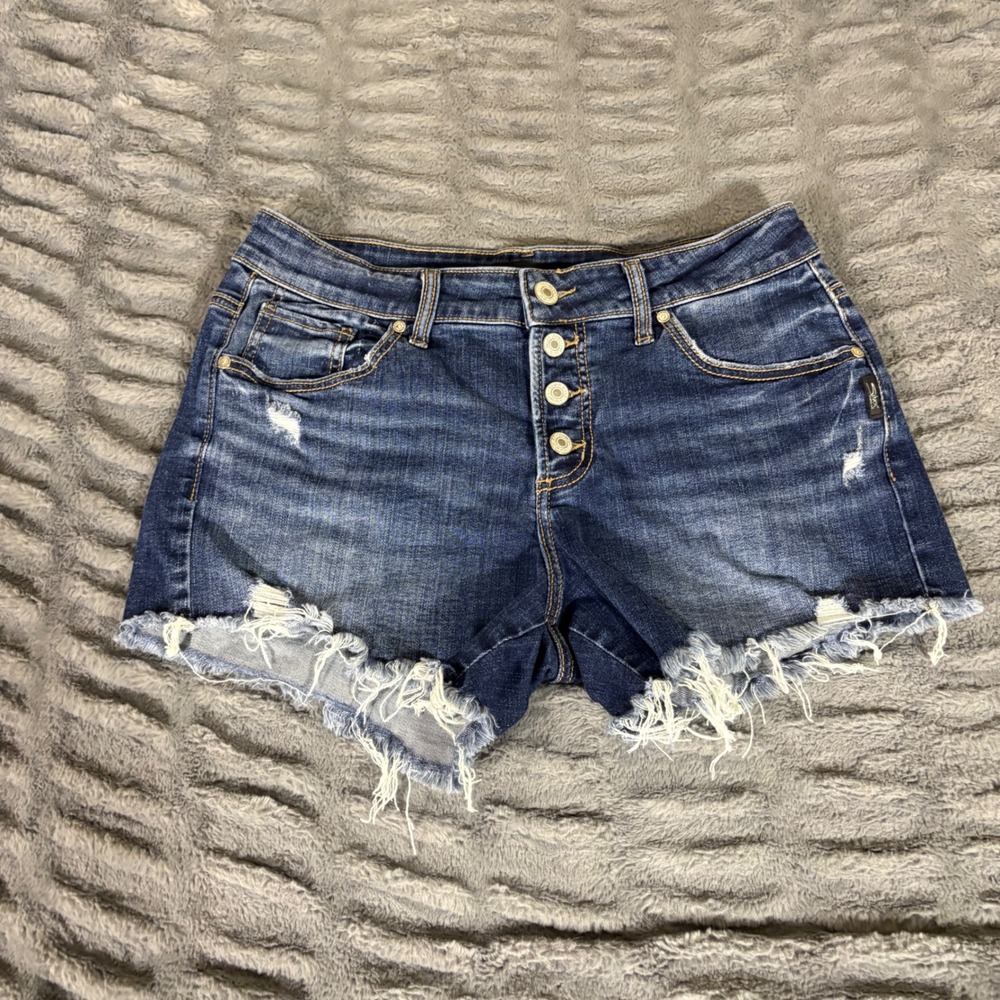 Silver Jeans Co Boyfriend Short Dark Wash Distressed Button Fly W30 L4 AT488